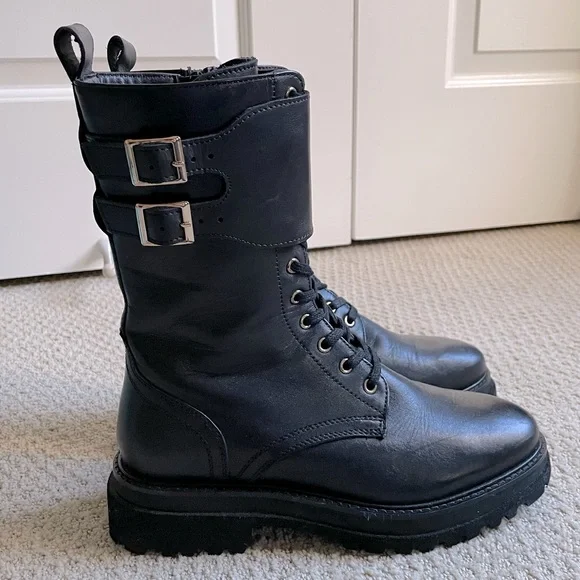 Mid Calf Classic Combat Boots Women Classic Lace Up Platform Mid